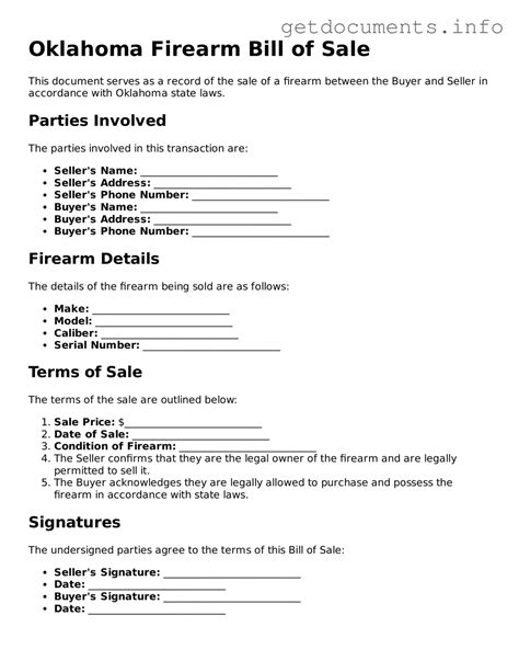 Make a Valid Oklahoma Firearm Bill of Sale With Our Fillable Form