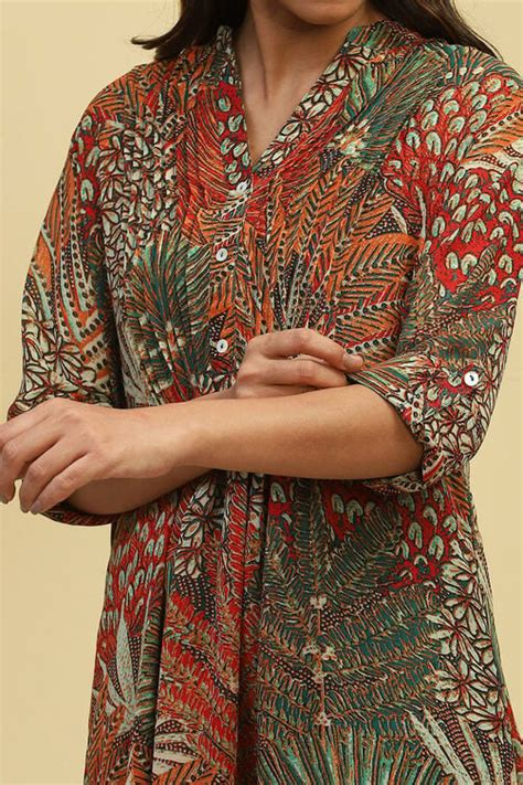 Multi-coloured Georgette Printed Pleated Kurta at Biba India