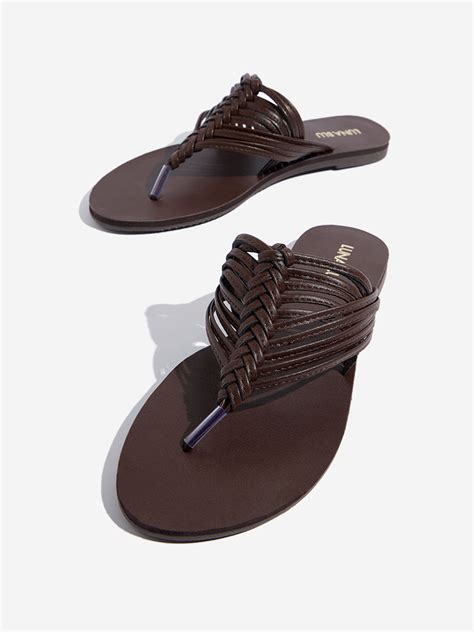 Buy LUNA BLU Dark Brown Woven Thong-Strap Sandals from Westside