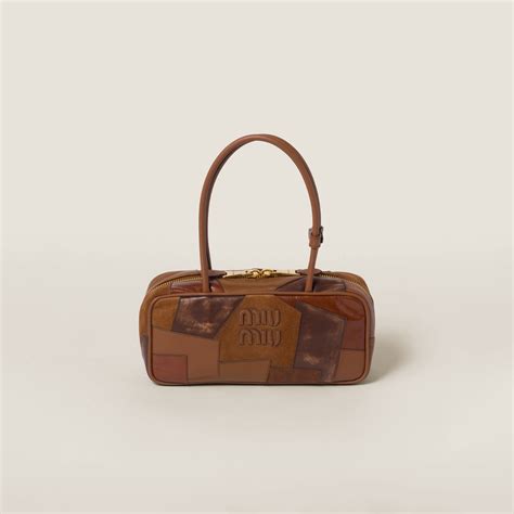 Cognac Beau Leather Patchwork Bag | Miu Miu