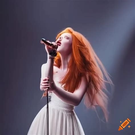 Redhead singer performing a captivating ballad on stage on Craiyon