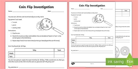 Coin Toss Probability Investigation Worksheet
