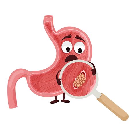 Cáncer de estómago personaje de estómago de dibujos animados lindo con cara y emoción de miedo ...