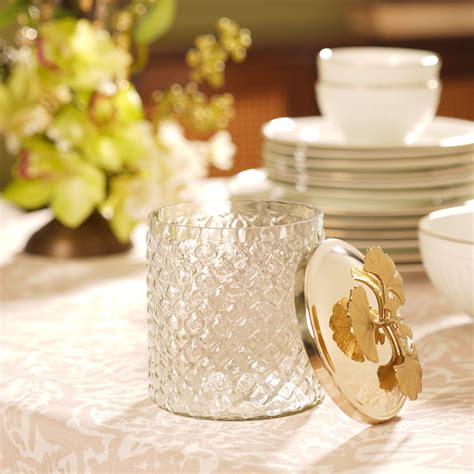 Shop Clear Textured Glass Jar with Leaf Motif - Large - at Best Price ...