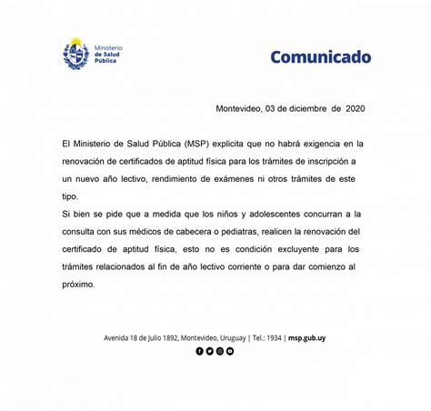 COMUNICADO DE M.S.P sobre renovación de Certificados de Aptitud física – centromédico