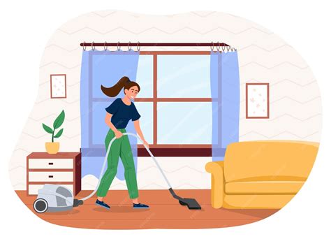 Premium Vector | Woman vacuuming floor