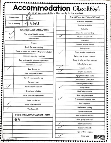Printable list of 504 accommodations for students with disabilities ...