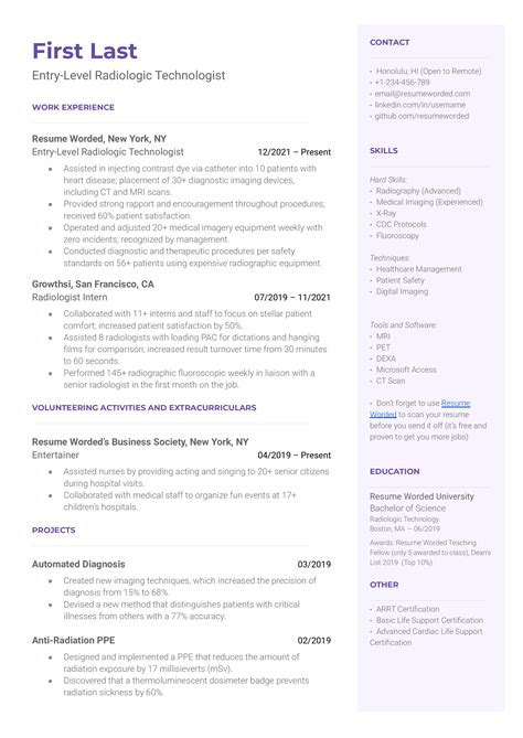 3 Radiologic Technologist Resume Examples for 2026 | Resume Worded