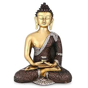 Buy Collectible India Brass Buddha Statue Idol, 9.5 Inches Height ...