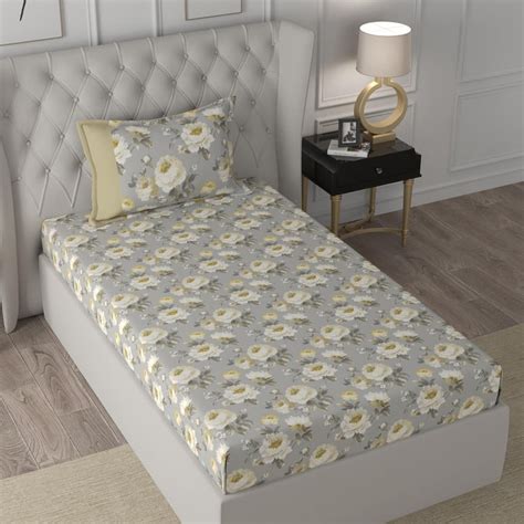 Buy MASPAR Regency Grey Floral Print Cotton Single Bedsheet Set ...