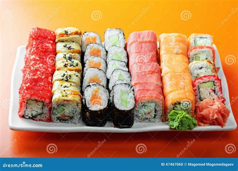 Different sushi rolls stock photo. Image of tobico, horizontal - 47467060