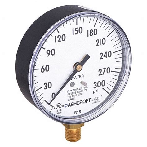 ASHCROFT, UL 393, 3 1/2 in Dial, Fire Sprinkler System Pressure Gauge ...