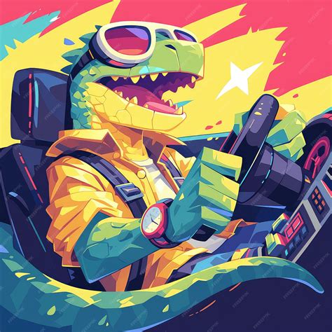 Premium Vector | A lizard driving a remote controlled car cartoon style