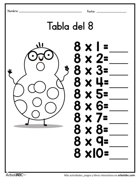 Practica la tabla del 8 | Árbol ABC Math Addition Worksheets, Math ...