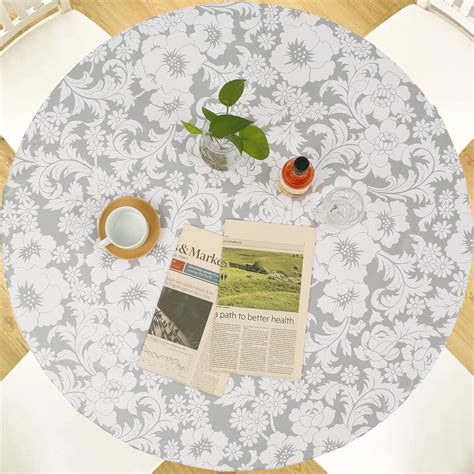Fabric Backed Fitted Round Tablecloth, Elastic Vinyl Waterproof for 44 ...