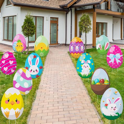 Amazon.com : 12 PCS Easter Eggs Decorations Outdoor Easter Yard Signs ...