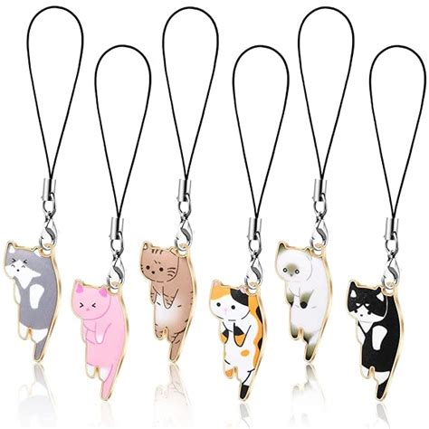 Yinkin Metal 6 Pieces Cat Charm For Mobile Phone Kawaii Cell Phone ...