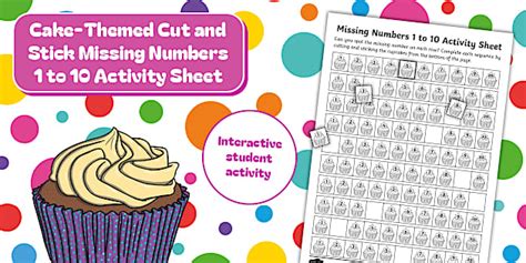👉 Cake-Themed Cut and Stick Missing Numbers 1 to 10 Activity Sheet
