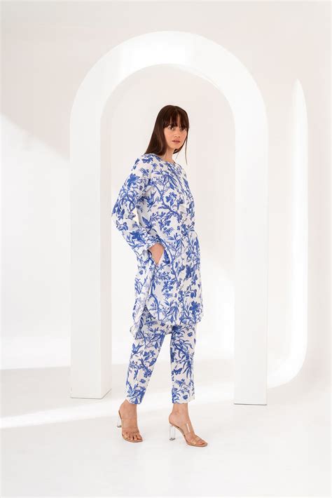 Blue Blossom Floral Print Cotton Co-ord Set – Kameez