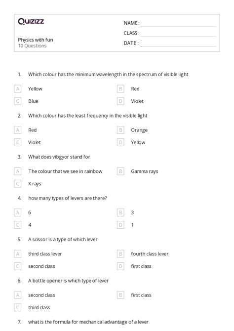 50+ Physics worksheets for 11th Class on Quizizz | Free & Printable