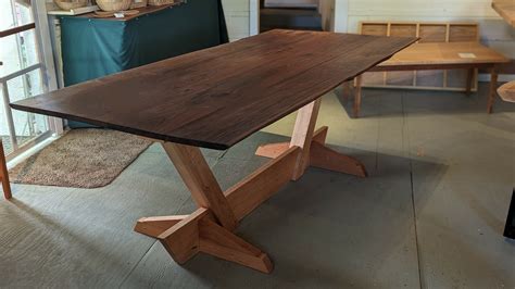 Live Edge Black Walnut Dining Table with Cherry Trestle Base – Sold ...