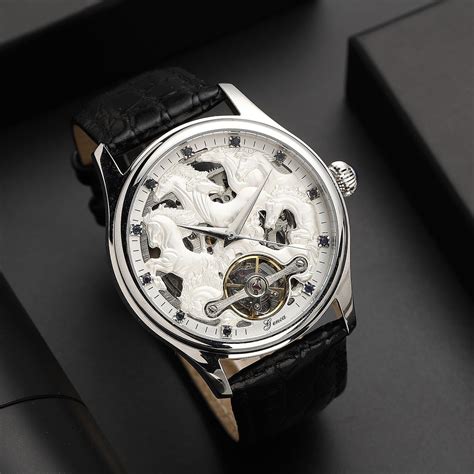 Automatic Skeleton Watch with 12 - Black and Silver Sapphires and ...