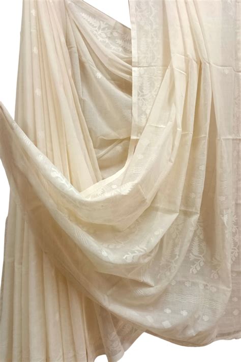 Off-white Soft Handloom Handwoven Cotton Jamdani Saree - Balaram Saha