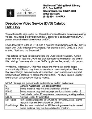 Fillable Online library ca Descriptive Video Service (DVS) Catalog DVD ...