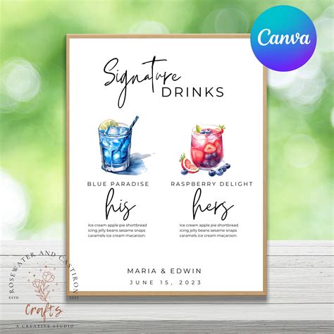 Signature Drink Sign Elegant Wedding Party Drink Menu Customizable ...