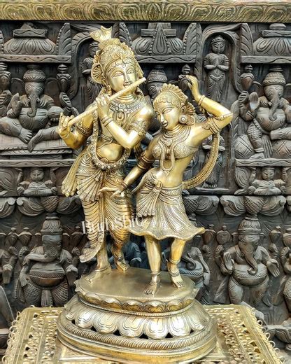 Buy Brass Antique Golden Finish Radha Krishna Dancing Statue 23 inch ...