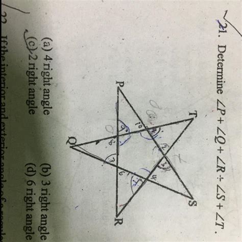 Determine angle P +angle Q + angle R +angle S + angle T. - Brainly.in