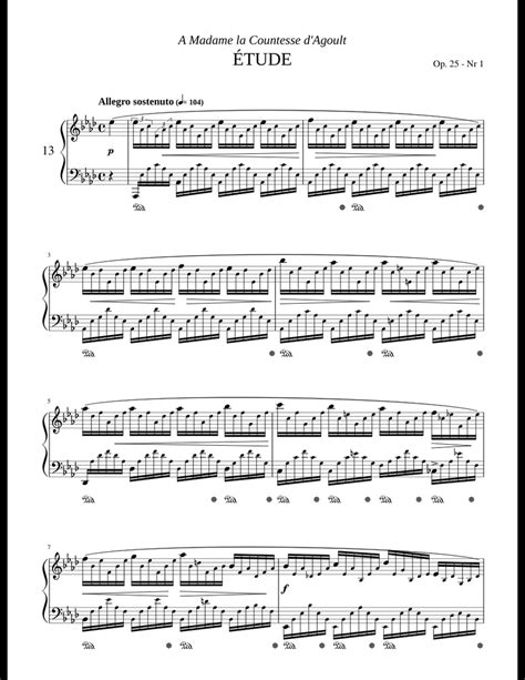 Chopin Etude Op 25 No 1 in A sheet music for Piano download free in PDF ...