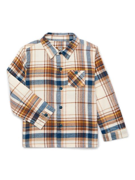 Wonder Nation Toddler Boys Plaid Flannel Shirt, Sizes 12M-5T, Long ...