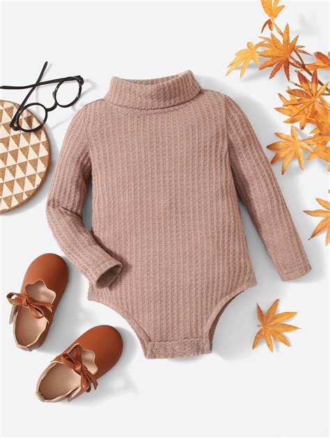 SHEIN Baby Turtle Neck Waffle Knit Bodysuit | SHEIN USA