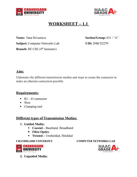CN 1.1 YANA - Computer Network - WORKSHEET – 1. Name: Yana Srivastava ...