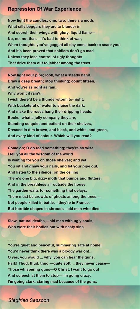 Repression Of War Experience Poem by Siegfried Sassoon - Poem Hunter