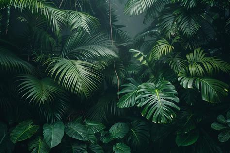 Tropical jungle plants and leaves in the dark background in 2025 ...