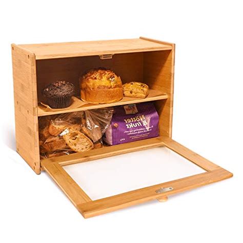 Goodpick Bamboo Bread Box 15" x 11" x 6" Wood Bread Boxes on Countertop ...