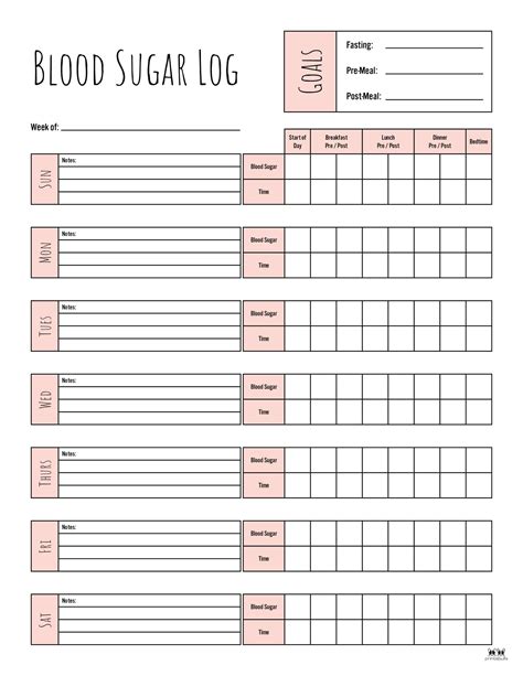 Blood Sugar Logs - 32 FREE Logs & Trackers | Printabulls