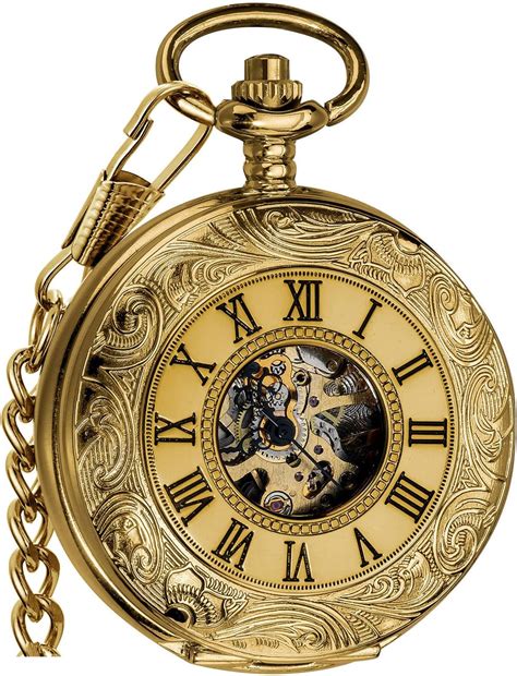 Buy VIGOROSO Mens Pocket Watch Half Hunter Double Cover Skeleton ...