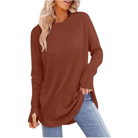 Women's Thermal Long Sleeve Women's Casual Solid Color Round Neck Long ...