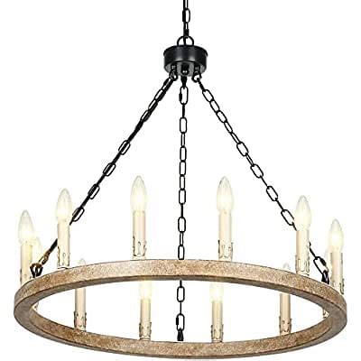 Buy Oriland 12-Light Large Wagon Wheel Chandelier, Farmhouse Rustic Oak ...