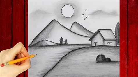 Easy Pencil Drawing of Landscape - How to Draw a Nature Landscape - YouTube