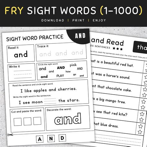 Fry Sight Word Bundle: 1-1000, High Frequency Words Worksheets, [SET 1 ...