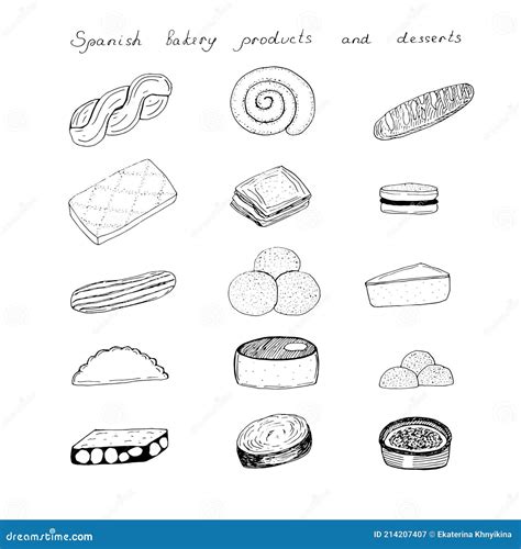 Set of Spanish Pastries and Desserts, Vector Illustration, Hand Drawing ...