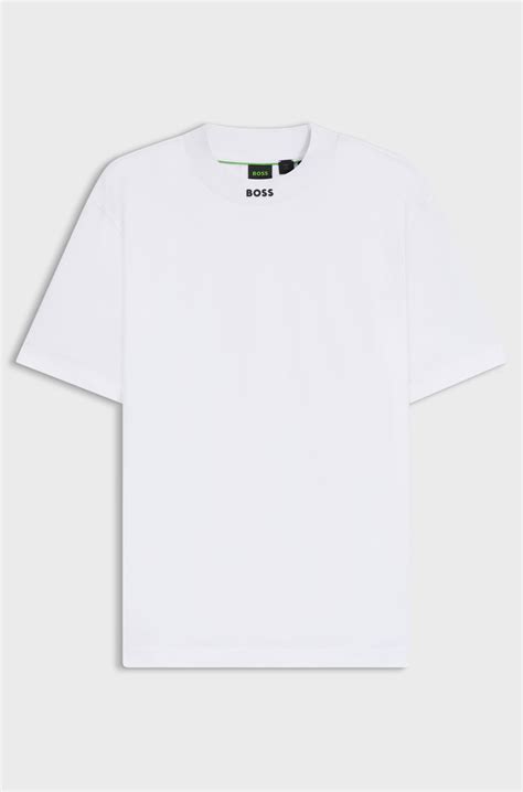 BOSS - Relaxed-fit T-shirt in stretch cotton with logo collar - White