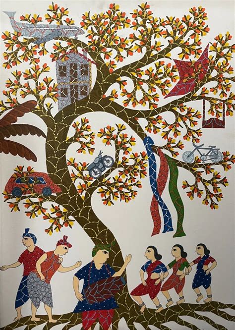 Buy Karma Tree Gond Painting | Gond Art for Sale | Memeraki.com