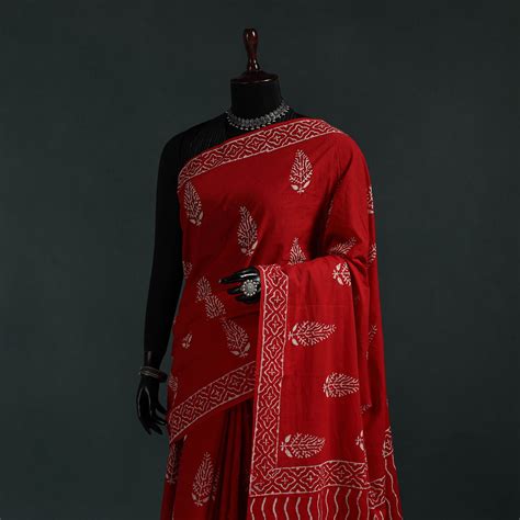 Red Pure Mul Cotton Hand Block Jaipur Print Saree