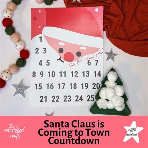 Santa Christmas Countdown, Countdown to Christmas Printable, Kids ...