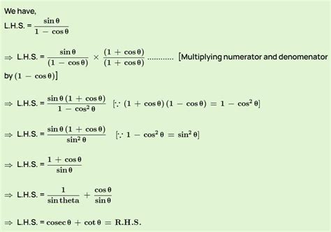 sin theta by 1 - cos theta is equal to cosec theta + cot theta - Brainly.in